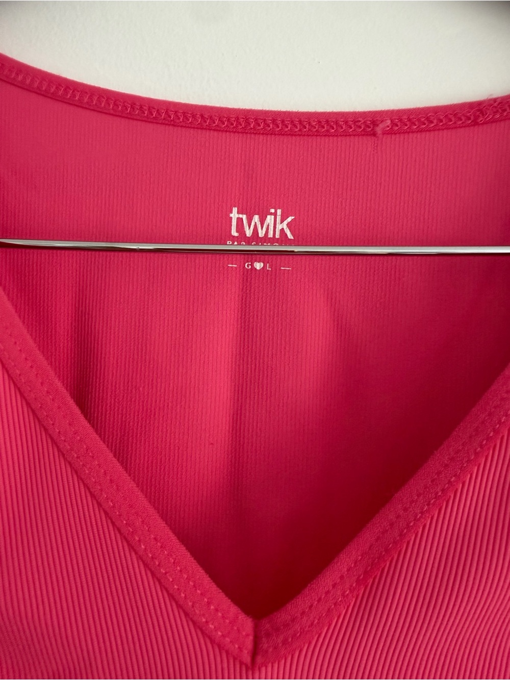 twik Ribbed V-Neck Tank Top in Hot Pink